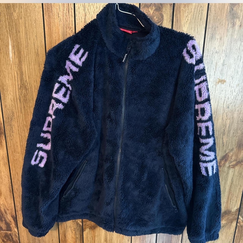 Supreme Navy Shoulder Logo Fleece Jacket